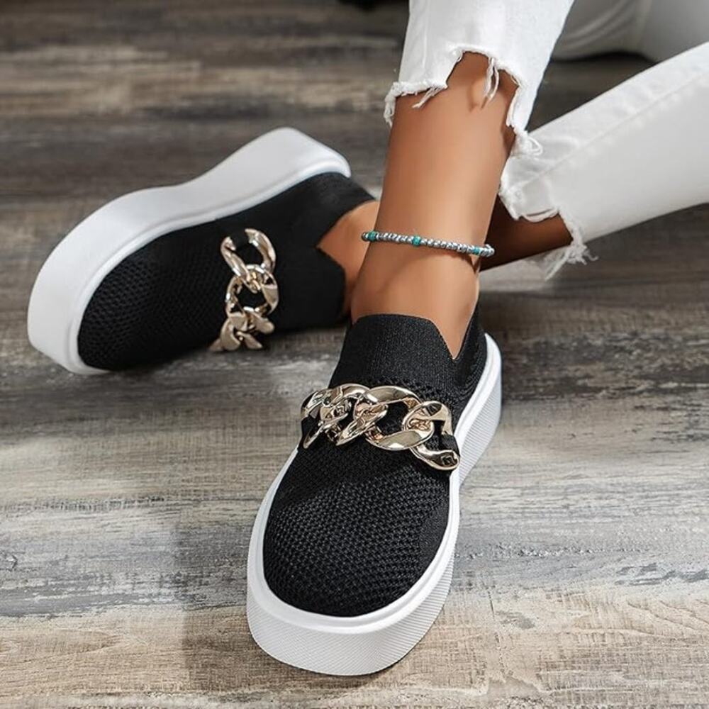 Sneakers Trendy Mesh Loafers Breathable Slip on Shoes Black Size 8US / 39CN